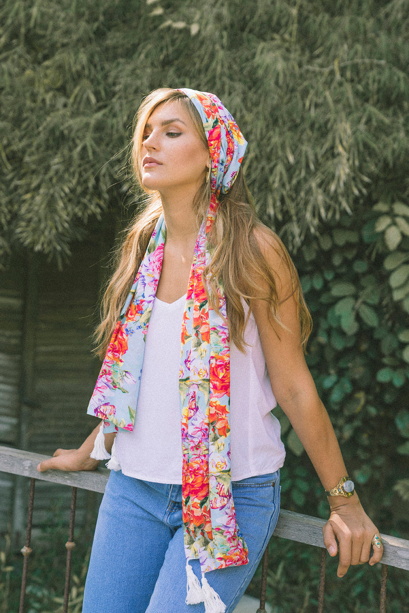 Turquoise Floral Scarf